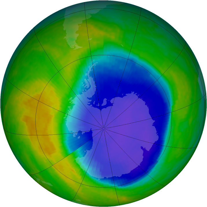 Antarctic ozone map for 06 November 2001